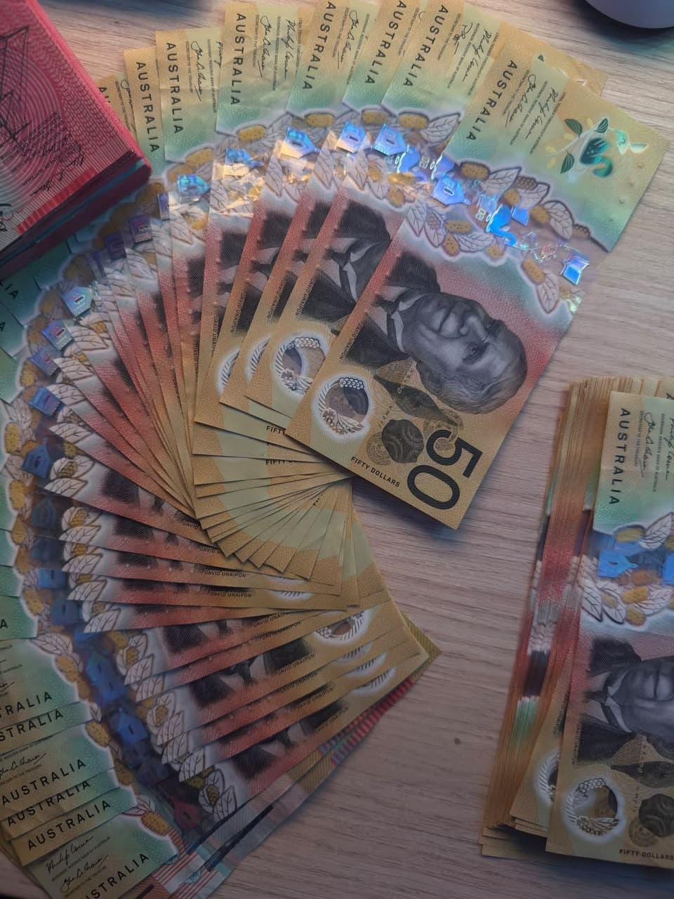 Buy prop money australia — fanned $50 specimen prop note stack
